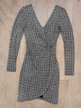 Guess Green Black Beaded Long Sleeve Fitted Dress Size 0